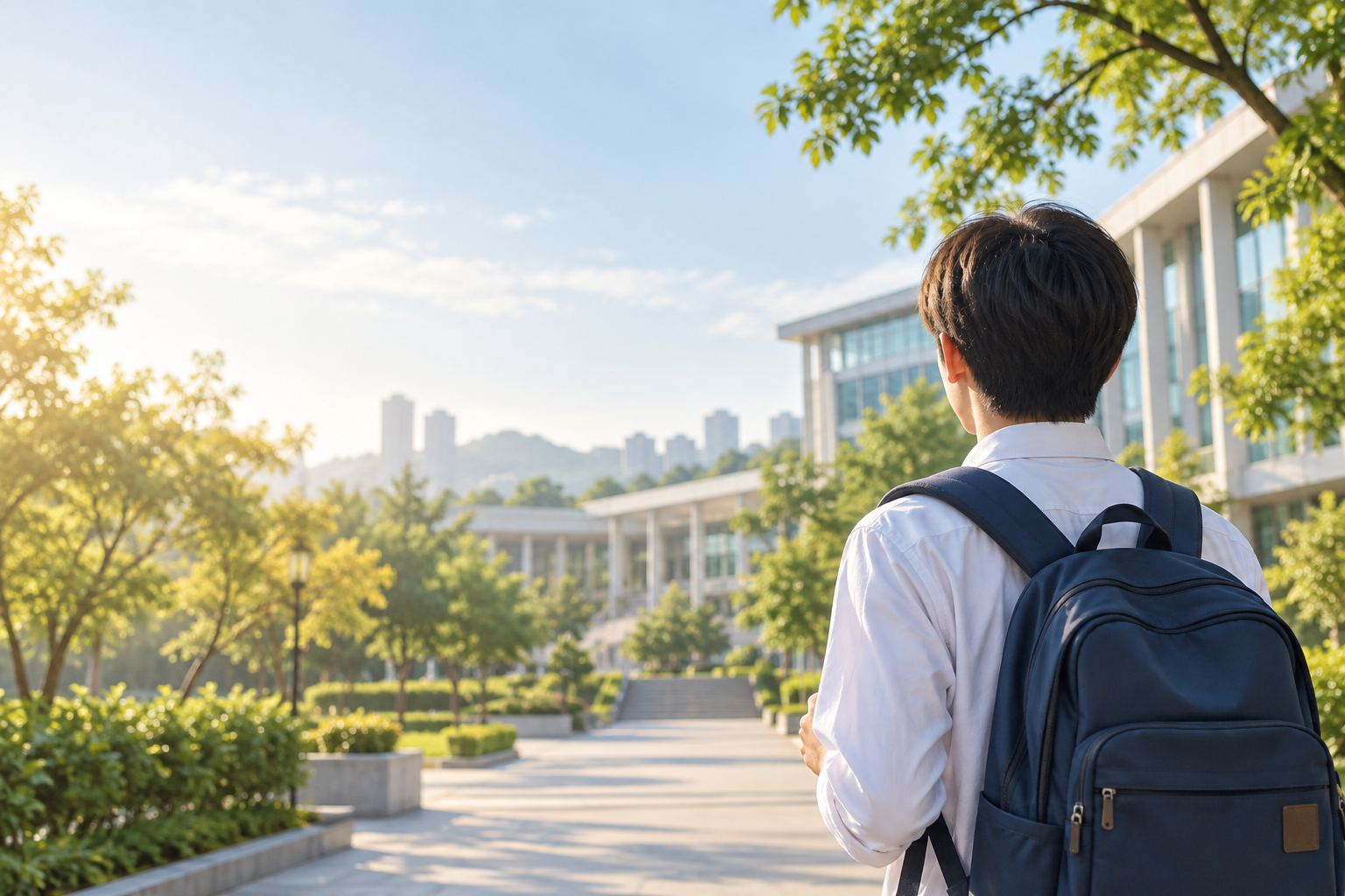Học sinh nhìn về khuôn viên đại học